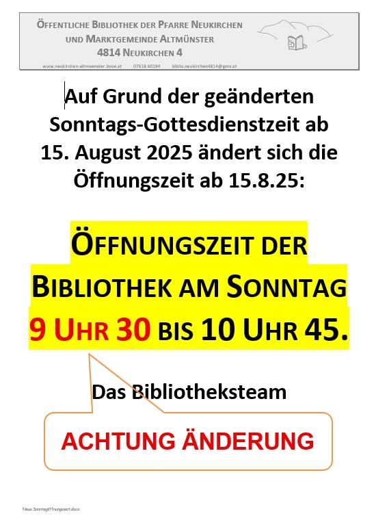 Neue  Öffnungszeiten am Sonntag